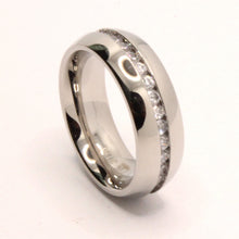 Load image into Gallery viewer, Stainless Steel Plain High Polished Domed 2mm CZ Eternity Wedding Band Ring 7mm