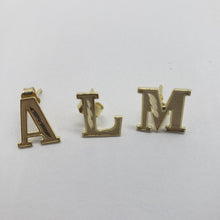 Load image into Gallery viewer, 10K solid Yellow Gold Diamond Cut Initial Alphabet Letter Stud Earrings A to Z