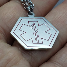 Load image into Gallery viewer, Surgical Stainless Steel Medical Alert ID Tag Pendant 1 in Hexagon 30" Necklace
