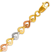 Load image into Gallery viewer, 14K Tri Color Gold Faceted Diamond Cut Bracelet 5 mm 7" Chain Stylized Heart