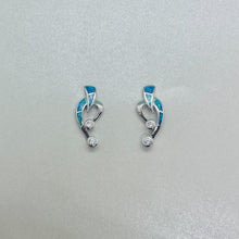 Load image into Gallery viewer, Sterling Silver Synthetic Opal Heart Earrings With 2 Round Stones