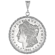 Load image into Gallery viewer, Sterling Silver Dollar Coin Rope Bezel 38 mm Coins Prong Back Diamond Cut Shiny