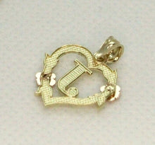 Load image into Gallery viewer, 10k Yellow Rose Gold Heart Flower Alphabet Initial Letter Pendant Charm Women