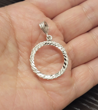 Load image into Gallery viewer, 925 Sterling Silver Rope Edge 5 Cent Nickel Coin Bezel 21mm Prong Back
