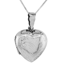 Load image into Gallery viewer, 925 Sterling Silver Floral Engraved Heart Locket Pendant 7/8 Inch (22mm) Tall