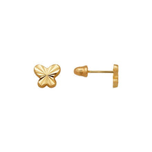 Load image into Gallery viewer, 14K Yellow Gold Diamond Cut Butterfly Stud Earrings 6x5mm 2grams Screw Backing