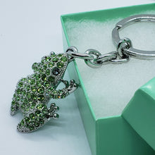 Load image into Gallery viewer, Jeweled Frog Key Chain Crystal Key Ring Green Peridot Colored 3 1/2 inches long