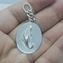 Load image into Gallery viewer, Sterling Silver Fish Oval Tag Key Ring Pendant 1 3/4 inches Long High Quality