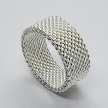 Load image into Gallery viewer, 925 Stamp Sterling Silver Heavey Mesh Ring Band 10mm Width 10 grams Size 5.5-13