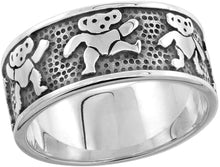 Load image into Gallery viewer, 925 Sterling Silver Dancing Bears Ring for Women and Men 5/16 Thick Size 6 - 10