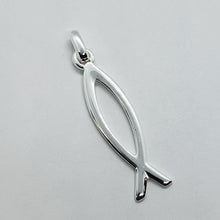 Load image into Gallery viewer, Sterling Silver Handmade Christian Fish Pendant Cut out 2 in w/out 1mm Box Chain