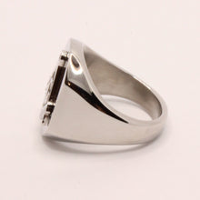 Load image into Gallery viewer, Stainless Steel Masonic Letter G Hand Square and Compass Signet Ring 3/4 Inch
