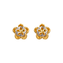 Load image into Gallery viewer, 14K Two Tone Gold High Polished Diamond Cut Flower Stud Earrings 12mm