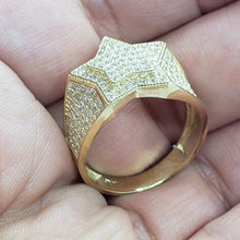 Load image into Gallery viewer, 14K Yellow Gold Double Star Shaped Ring 20.5mm Band Iced Size 9-11 Hip Hop Style