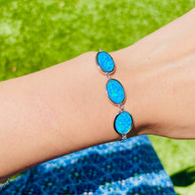 Load image into Gallery viewer, Sterling Silver Synthetic Opal 3Oval Links Bolo Bracelet for Women Sliding Clasp