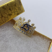 Load image into Gallery viewer, 14K Solid Yellow Gold CZ Crown Sweet 15 Ring Quinceanera Anos Birthday Band Girl