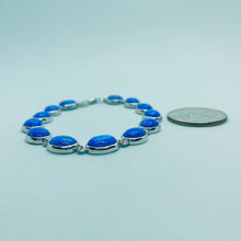 Load image into Gallery viewer, Sterling Silver Synthetic Opal Oval Links Bracelet for Women lobster lock
