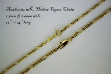 Load image into Gallery viewer, Authentic 10K Yellow Gold Hollow Figaro Chain Necklace 1.9mm 2.6mm 16" to 26"
