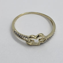 Load image into Gallery viewer, Authentic 10K Yellow Gold Three Hearts Promise Ring with CZ Women Size 5 to 9