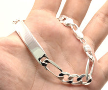 Load image into Gallery viewer, 925 Sterling Silver Personalized Custom Engraved Figaro Link ID Bracelet 9.5mm