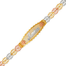 Load image into Gallery viewer, 14K Tri Color Gold Faceted Diamond Cut Mama ID Bracelet 7mm / 12mm 7" Chain