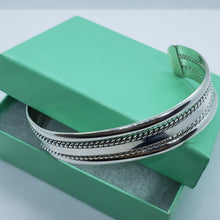 Load image into Gallery viewer, Sterling Silver Cuff Bracelet Flat Wire with 2 Ropes Handmade