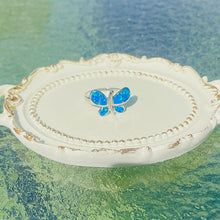Load image into Gallery viewer, Sterling Silver Blue Synthetic Opal Butterfly Ring for Women Rounded Wings