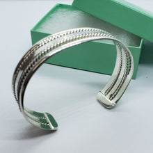 Load image into Gallery viewer, Sterling Silver Cuff Bracelet Flat Wire with 2 Ropes Handmade