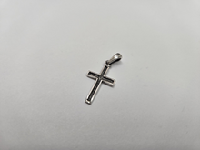 Load image into Gallery viewer, 925 Sterling Silver Cross Black Diamond Cut Center Pendant 7/8 Inch (22mm) Tall