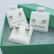 Load image into Gallery viewer, 4mm 5mm 6mm Faux White Pearl Stud Earrings 14K Real Gold Push Back High Quality