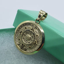 Load image into Gallery viewer, 14K Solid Yellow Gold Aztec Mayan Sun Calendar Charm Pendant 3 Sizes