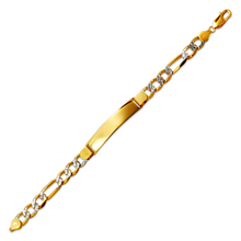 Load image into Gallery viewer, 14K Two Tone Gold 10mm ID Bracelet 9mm Figaro Chain 8" 8.5" Engraving Available