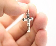 Load image into Gallery viewer, 925 Sterling Silver Dainty Pewter Budded Crucifix Cross Pendant
