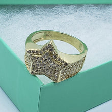 Load image into Gallery viewer, 14K Yellow Gold Double Star Shaped Ring 20.5mm Band Iced Size 9-11 Hip Hop Style