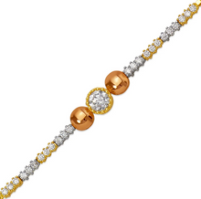 Load image into Gallery viewer, 14K Tricolor Gold 6mm Center, 1mm Ladies Bracelet High Polished Fancy Chain