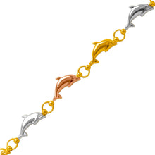 Load image into Gallery viewer, 14K Tri Color Gold Dolphin Bracelet 5.5 mm Link 7mm Charm 7" 10" for Women