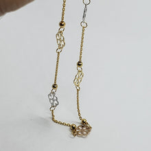 Load image into Gallery viewer, 14K Tricolor Gold Flower Charm Anklet Bracelet High Polished 10 inch Chain Women