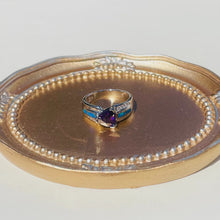 Load image into Gallery viewer, Sterling Silver Blue Synthetic Opal Trillion Cut Ring for Women White & Amethyst