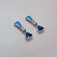Load image into Gallery viewer, Sterling Silver Synthetic Blue Opal Stud Earrings With Trillium Shape