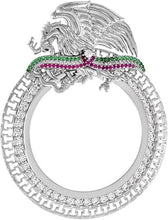 Load image into Gallery viewer, Silver TriColor CZ 37mm Centenario 50 Peso Gold Coin Bezel Mexican Coat of Arms