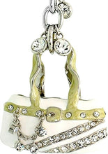Load image into Gallery viewer, White Purse Handbag Key Chain Crystal Key Ring 4 inches Long 33mm Round
