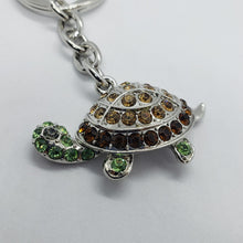 Load image into Gallery viewer, Jeweled Tortoise Turtle Key Chain Crystal Key Ring Multi Color 3 1/2 inches long