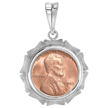 Load image into Gallery viewer, 925 Sterling Silver 1 Cent Penny Coin Bezel Bamboo Shape Edge 19mm Prong Back