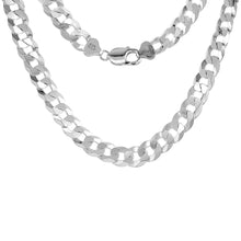 Load image into Gallery viewer, 925 Sterling Silver Beveled Edges Flat Curb Link Chain Necklace 11mm 8" to 28"