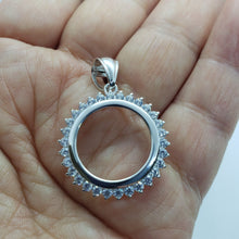 Load image into Gallery viewer, Sterling Silver Cubic Zirconia Dime Bezel CZ Halo 18 mm Coins Prong Back 10 cent