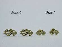 Load image into Gallery viewer, 10K Solid Yellow Gold Dollar $ sign Earrings 2 sizes