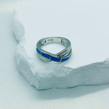 Load image into Gallery viewer, Sterling Silver Blue Synthetic Opal Crossover Ring