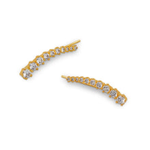 Load image into Gallery viewer, 14K Gold Ear Climbers, 3.5x26mm Curve Earrings, Dainty Sparkling Stones Crawler