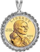 Load image into Gallery viewer, Sterling Silver Rope Edge Susan B. Anthony Bezel Sacagawea 26mm Coins Prong Back