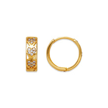 Load image into Gallery viewer, 14K Yellow or White Gold Earrings Sparkling Accents Heart Huggies Hoop 4.5x14mm